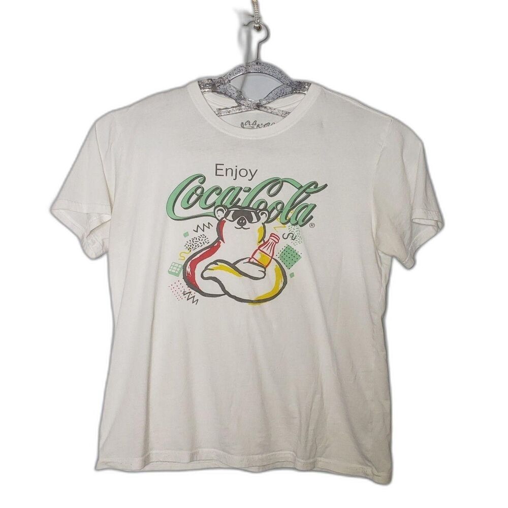 Enjoy Coca-Cola Shirt Mens Extra Large White Retro 90s Style Graphic Tee Soda